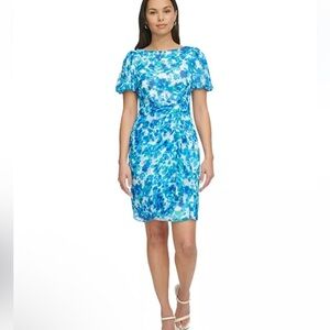 DKNY New Printed Floral Chiffon Boat Neck Sheath Wrap Dress Size 10
